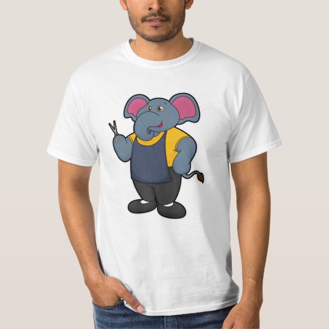 Elephant as Hairdresser with Scissors T-Shirt (Front)