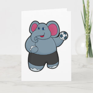 Elephant as Handball player with Handball ball Card