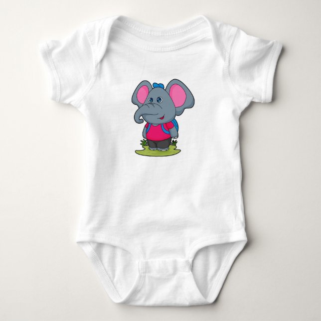 Elephant as Hiker with Backpack Baby Bodysuit (Front)