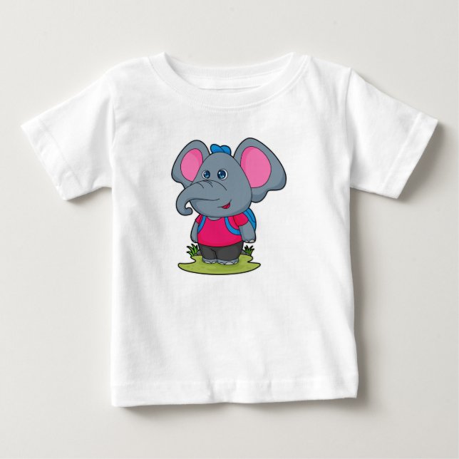 Elephant as Hiker with Backpack Baby T-Shirt (Front)