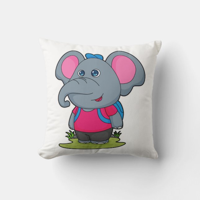 Elephant as Hiker with Backpack Cushion (Front)