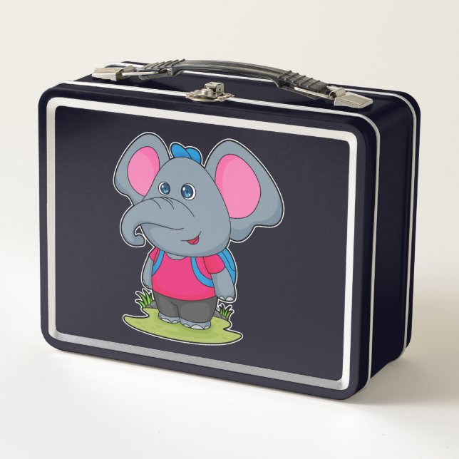 Elephant as Hiker with Backpack Metal Lunch Box (Front)