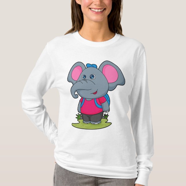 Elephant as Hiker with Backpack T-Shirt (Front)