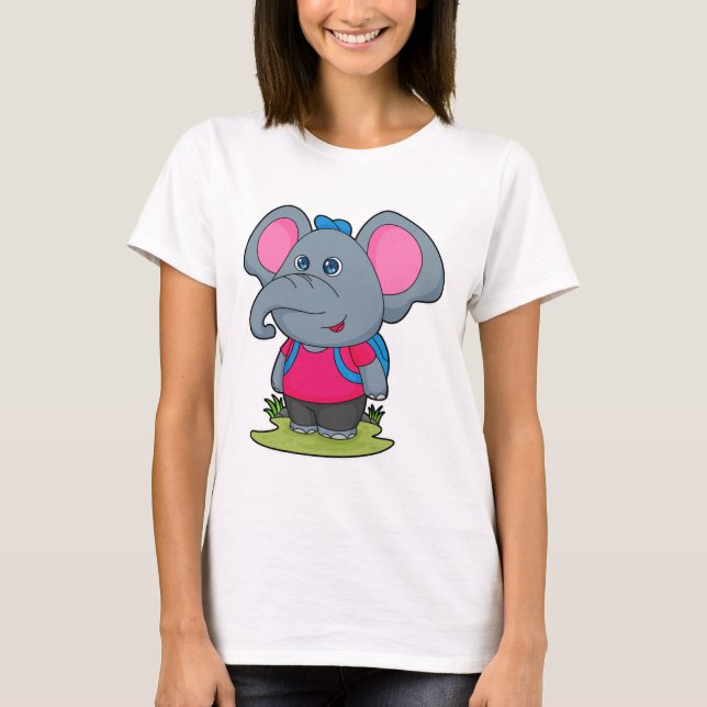 Elephant as Hiker with Backpack T-Shirt (Front)