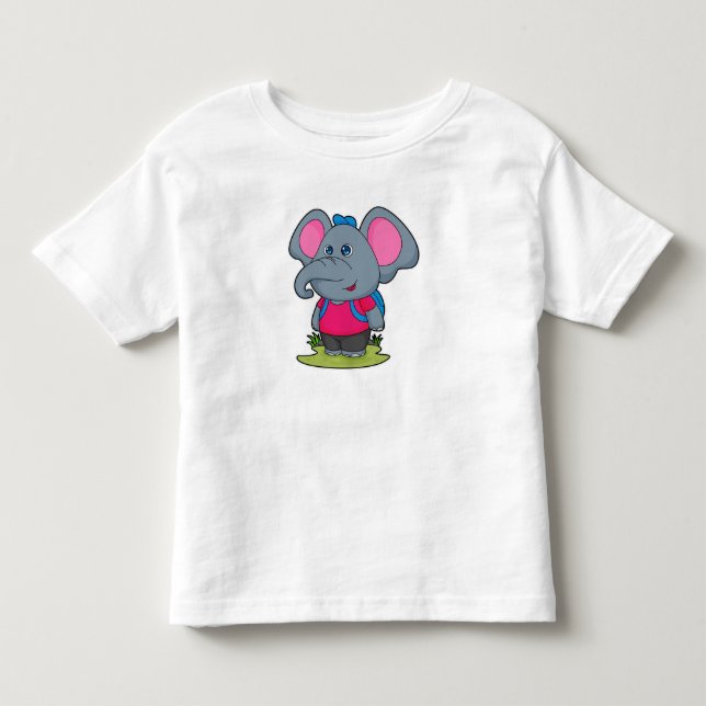 Elephant as Hiker with Backpack Toddler T-Shirt (Front)