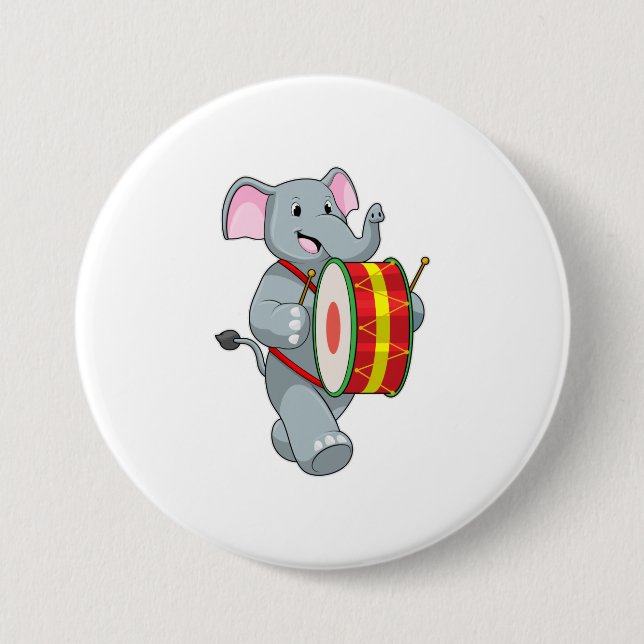 Elephant as Musician with Drum 7.5 Cm Round Badge (Front)