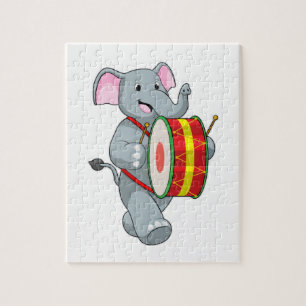 Elephant as Musician with Drum Jigsaw Puzzle