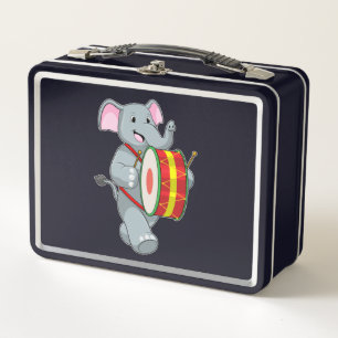 Elephant as Musician with Drum Metal Lunch Box