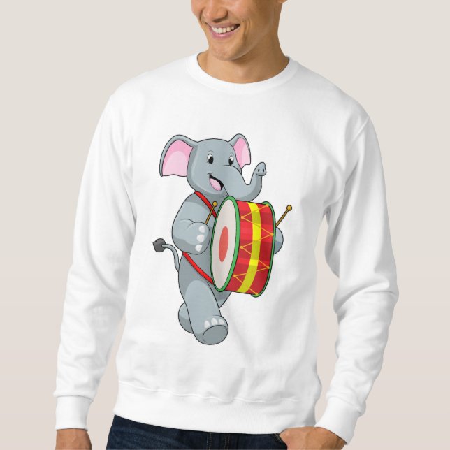 Elephant as Musician with Drum Sweatshirt (Front)