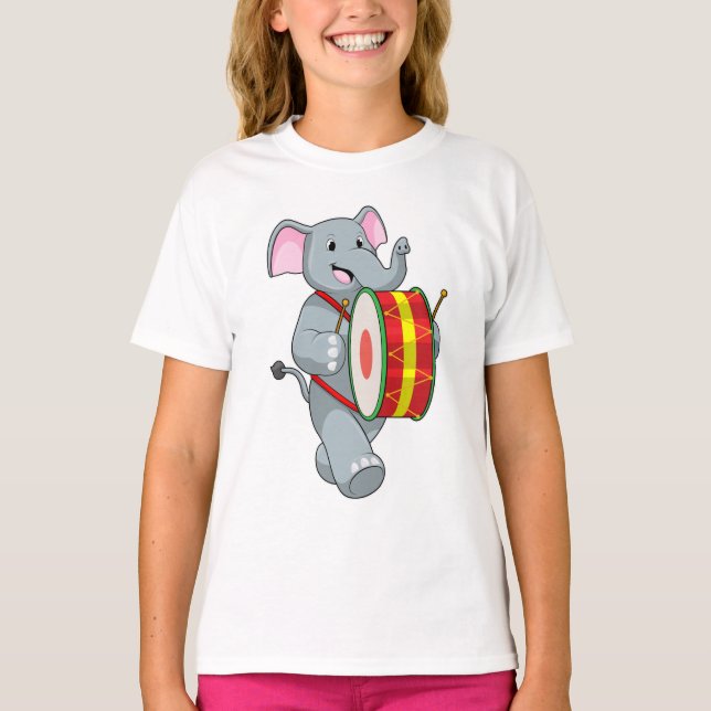 Elephant as Musician with Drum T-Shirt (Front)