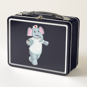Elephant as Nurse with Medicine Metal Lunch Box