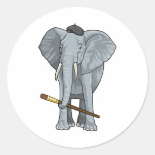 Elephant as Painter with Paint brush Classic Round Sticker