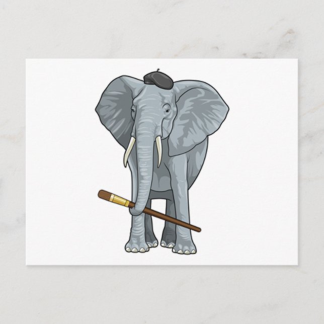 Elephant as Painter with Paint brush Postcard (Front)