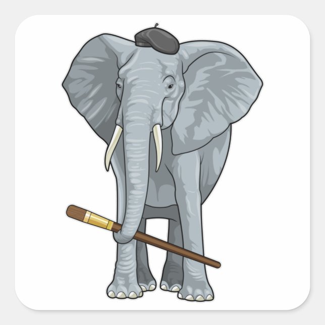Elephant as Painter with Paint brush Square Sticker (Front)