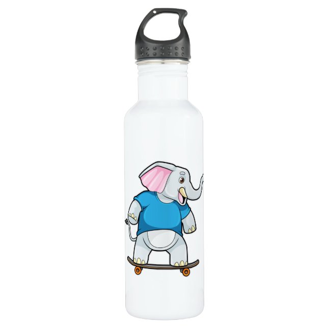 Elephant as Skater with Skateboard 710 Ml Water Bottle (Front)