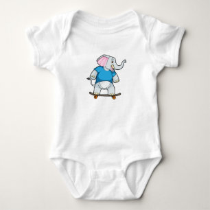 Elephant as Skater with Skateboard Baby Bodysuit