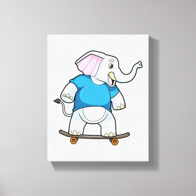 Elephant as Skater with Skateboard Canvas Print (Front)