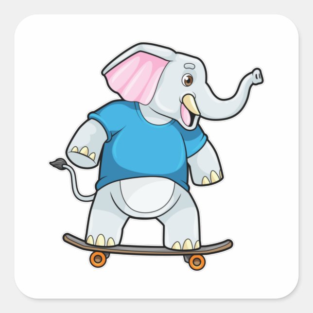 Elephant as Skater with Skateboard Square Sticker (Front)