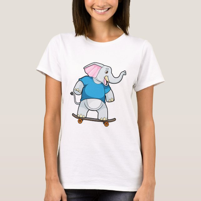 Elephant as Skater with Skateboard T-Shirt (Front)