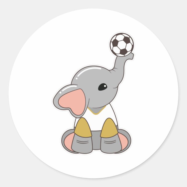 Elephant as Soccer player with Soccer ball Classic Round Sticker (Front)