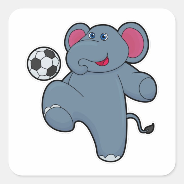 Elephant as Soccer player with Soccer ball Square Sticker (Front)