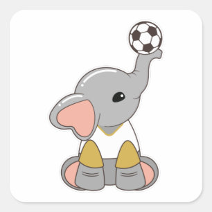 Elephant as Soccer player with Soccer ball Square Sticker
