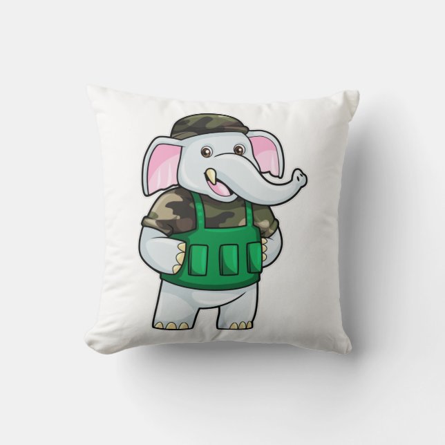 Elephant as Soldier with Uniform & Helmet Cushion (Front)