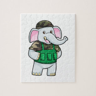 Elephant as Soldier with Uniform & Helmet Jigsaw Puzzle