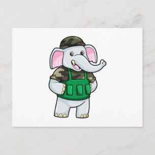 Elephant as Soldier with Uniform & Helmet Postcard