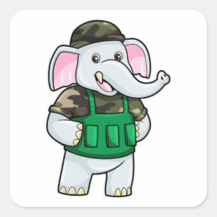 Elephant as Soldier with Uniform & Helmet Square Sticker
