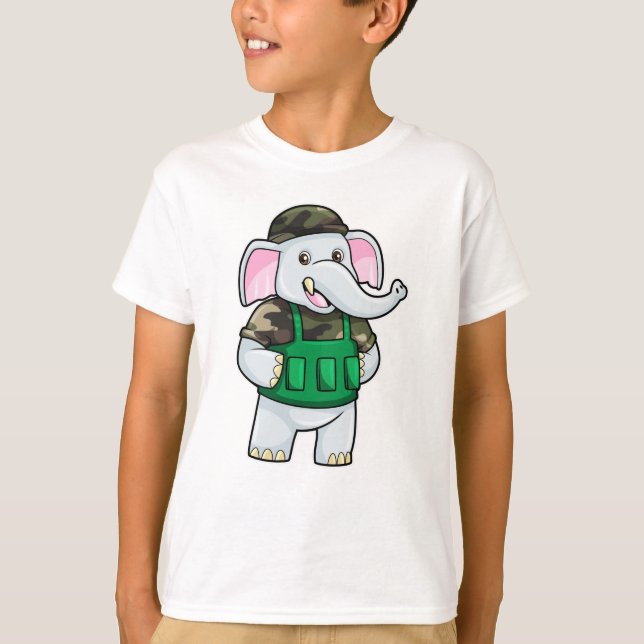 Elephant as Soldier with Uniform & Helmet T-Shirt (Front)