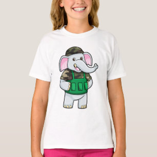 Elephant as Soldier with Uniform & Helmet T-Shirt