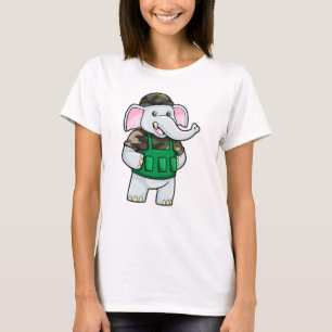 Elephant as Soldier with Uniform & Helmet T-Shirt