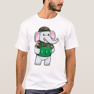 Elephant as Soldier with Uniform & Helmet T-Shirt