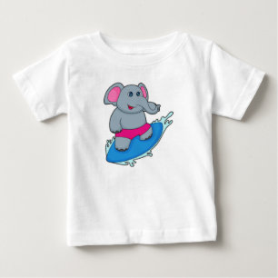 Elephant as Surfer with Surfboard Baby T-Shirt