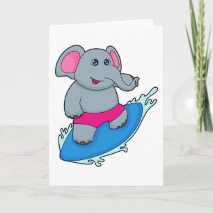 Elephant as Surfer with Surfboard Card