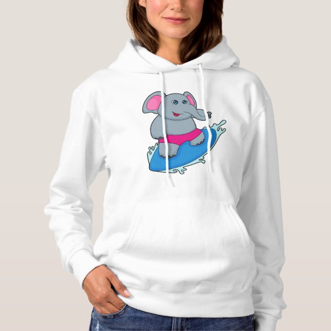 Elephant as Surfer with Surfboard Hoodie (Front)
