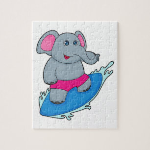 Elephant as Surfer with Surfboard Jigsaw Puzzle