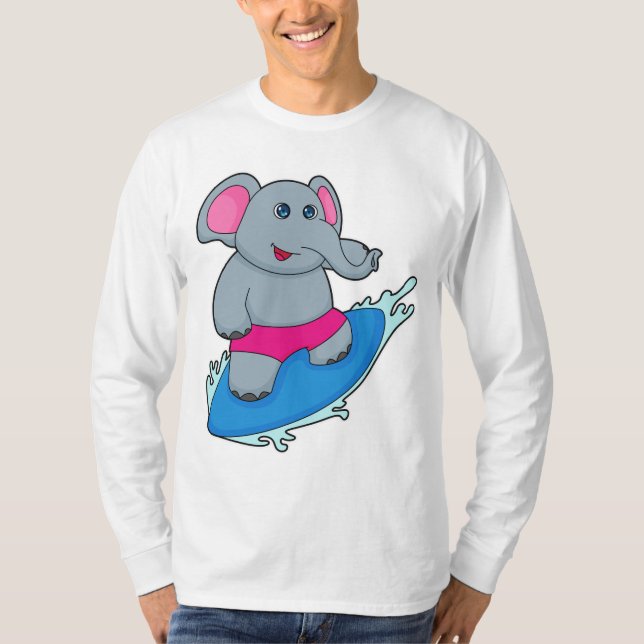Elephant as Surfer with Surfboard T-Shirt (Front)