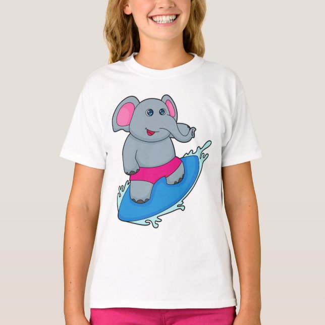 Elephant as Surfer with Surfboard T-Shirt (Front)
