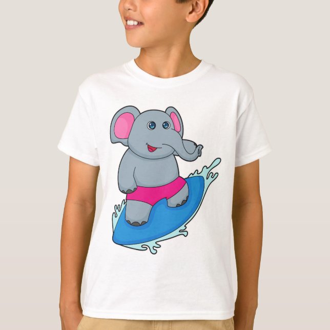 Elephant as Surfer with Surfboard T-Shirt (Front)