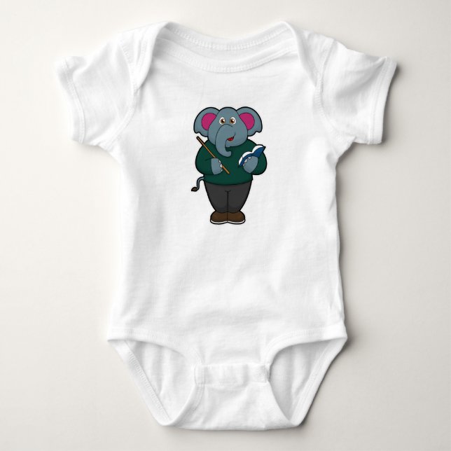Elephant as Teacher with Book & Pointer Baby Bodysuit (Front)