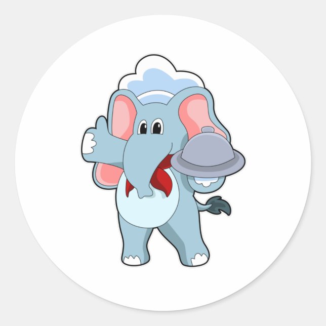 Elephant as Waiter with Platter Classic Round Sticker (Front)