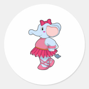 Elephant at Ballet with Skirt Classic Round Sticker