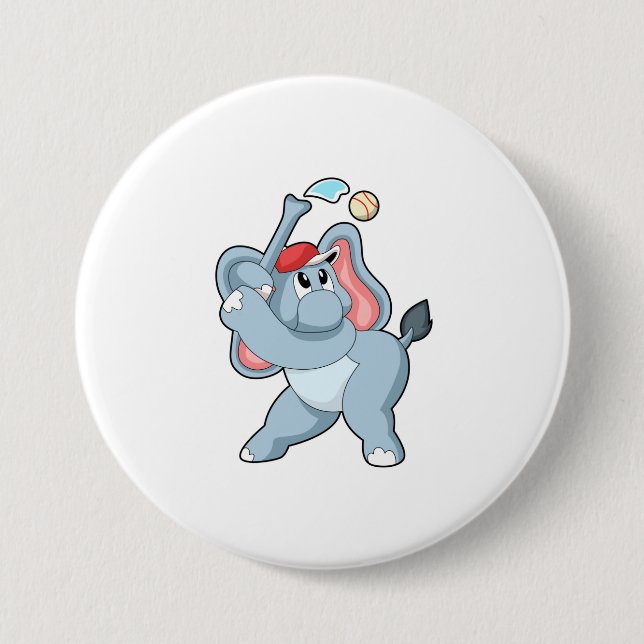 Elephant at Baseball 7.5 Cm Round Badge (Front)