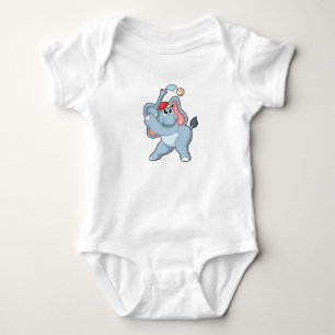 Elephant at Baseball Baby Bodysuit