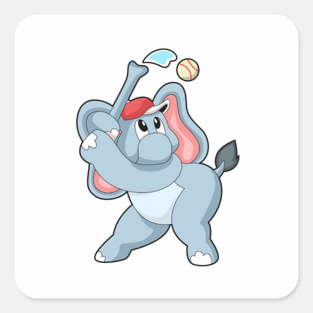 Elephant at Baseball Square Sticker (Front)