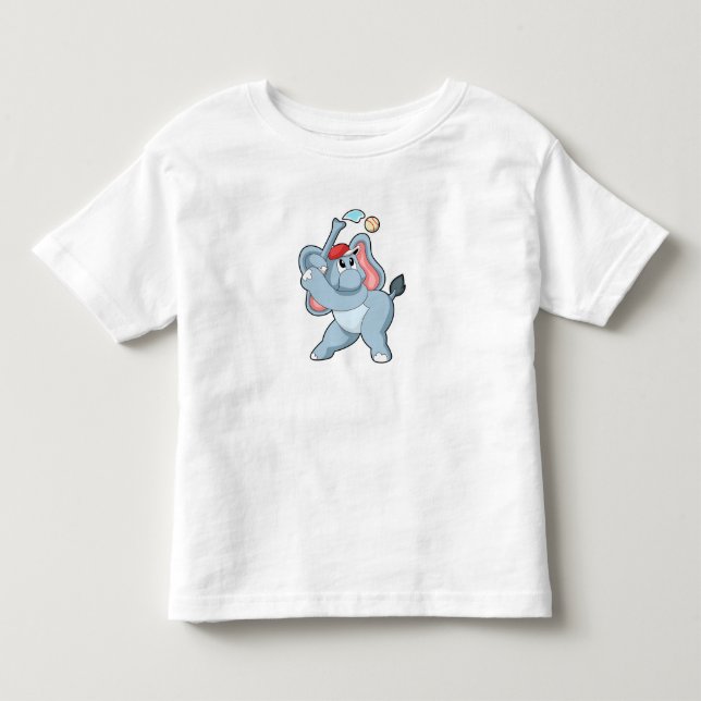 Elephant at Baseball Toddler T-Shirt (Front)