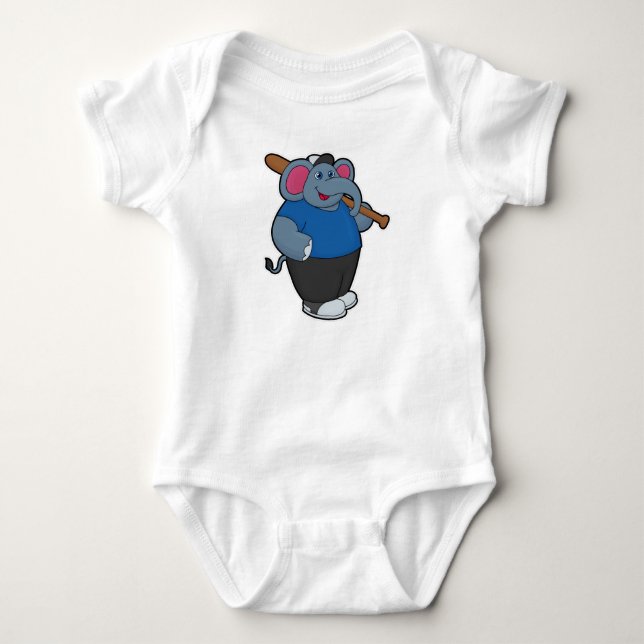 Elephant at Baseball with Baseball bat Baby Bodysuit (Front)