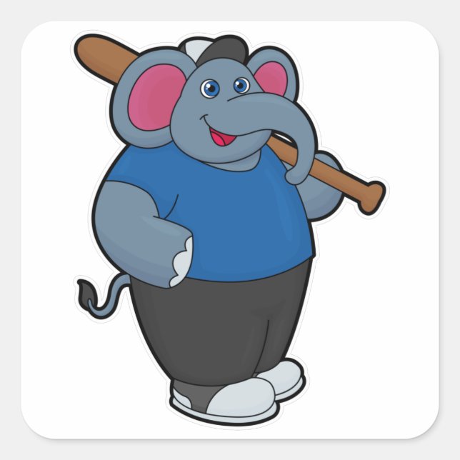 Elephant at Baseball with Baseball bat Square Sticker (Front)